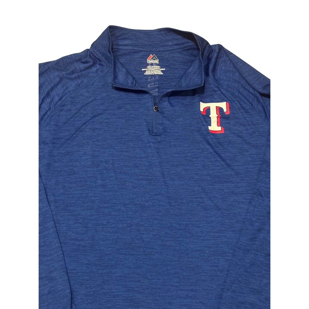 Majestic Texas Rangers Mens XXL Blue Heathered Quarter Zip Pullover MLB